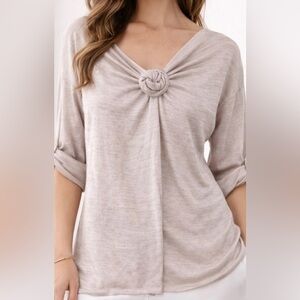 MaxMara Pura Seta Women’s Silk Wrap Style Overlay Blouse Oatmeal Color Size S